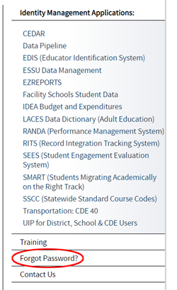 A screenshot of the CDE Identity Management - Change/Reset Password link.