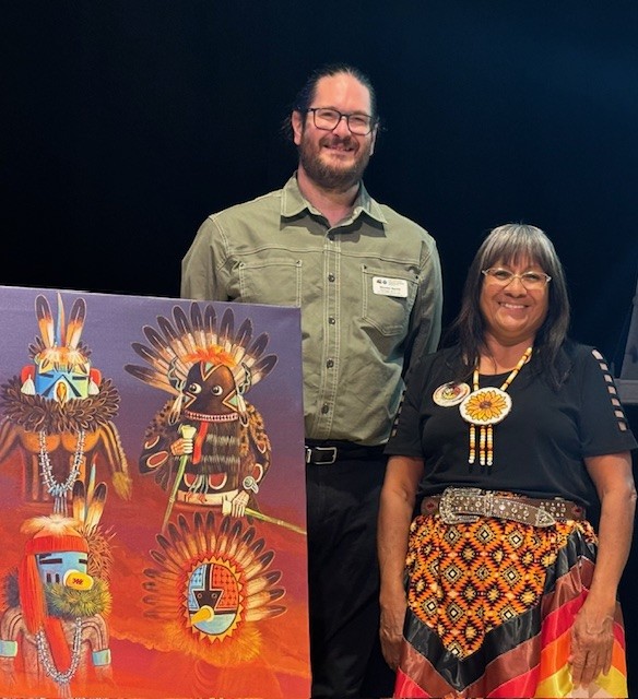 Hunter Smith from CDE meets with Tina-King-Washington from the Ute Mountain Ute Tribe.