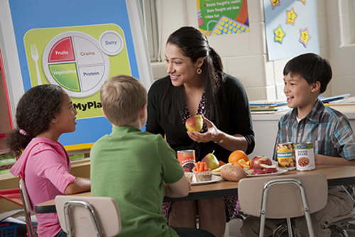 teacher having lunch with students